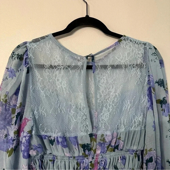 Free People Daphne Blouse Silver Blue Combo Size LG NWT - Picture 12 of 14